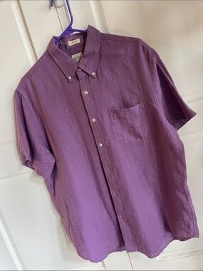 J. Crew Purple Short-Sleeve Linen Button-Down Shirt